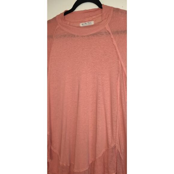 We The Free People Top Womens S Coral Lagenlook Linen Blend Oversized Tshirt - Picture 6 of 16